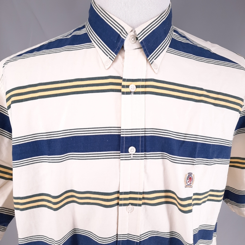 Tommy Hilfiger Striped Short Sleeve Button Down Shirt Men's Size XL